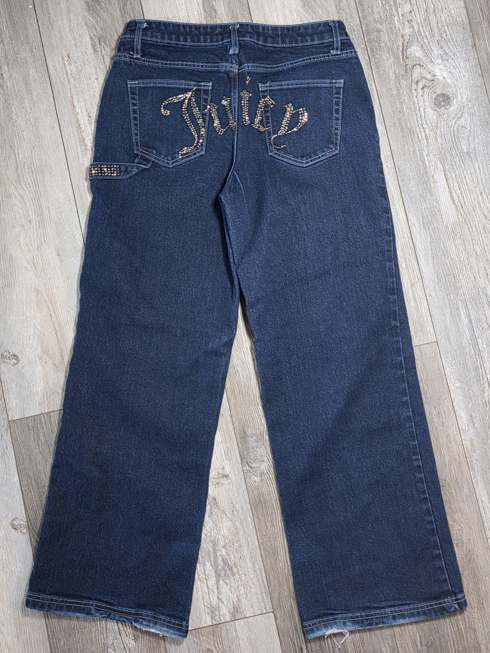 Juicy Couture Women's Rhinestone Logo Wide Leg Carpenter Jeans Sz 9/29 *READ